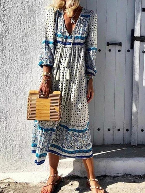 Women's Bohemian V-neck print dress