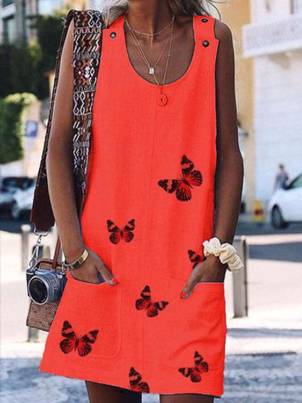 Lady Butterfly Print Sleeveless Dress