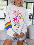 Women's Rainbow Butterfly Print Crew Neck Long Sleeve Sweatshirt
