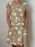 Ladies' Daisy Print Short Sleeve Pocket Dress