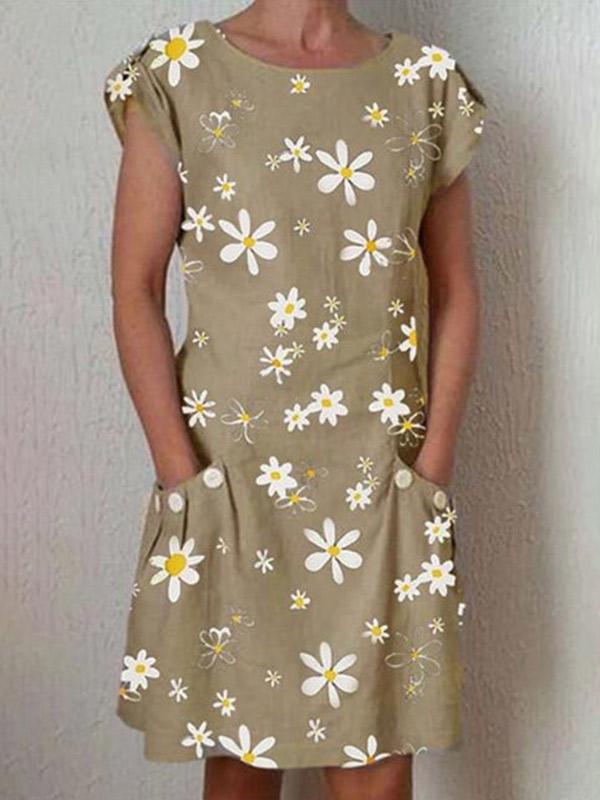 Ladies' Daisy Print Short Sleeve Pocket Dress