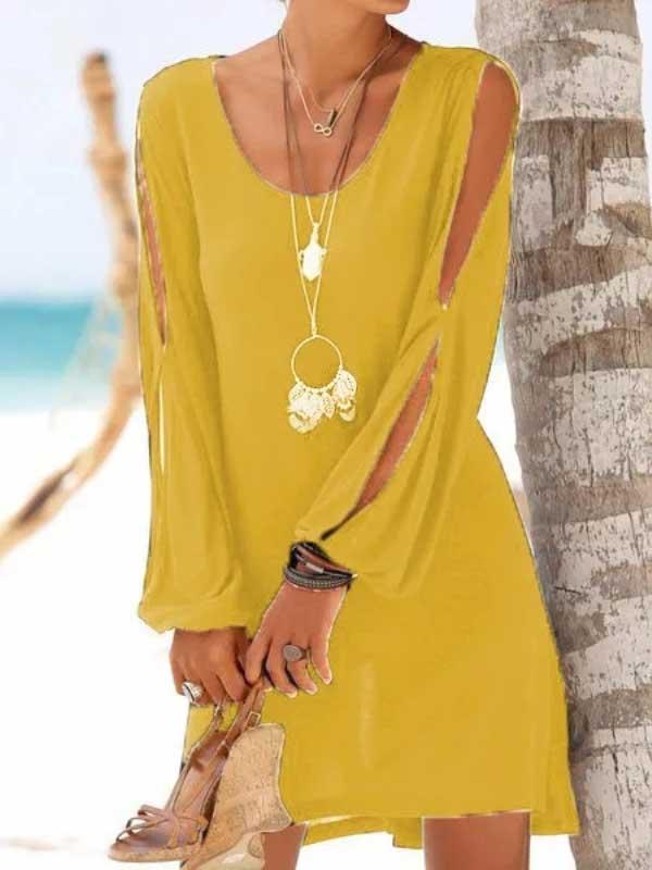 Deep V-neck loose shoulder long sleeve  loose casual beach dress