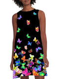Colorful butterfly print loose sleeveless dress