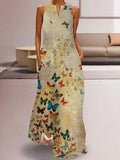 Butterfly V Neck Sleeveless Maxi Dress