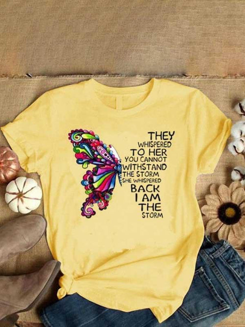 Butterfly letter printed cotton shirt