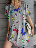 Printed V-Neck Short Sleeve Dress
