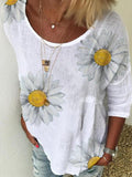Women's Daisy Print Crew Neck Shirt