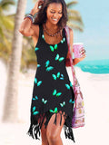 Butterfly Print Tassel Beach Dress