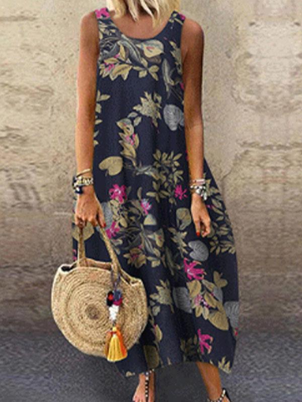 Women's loose comfortable printing vest dress