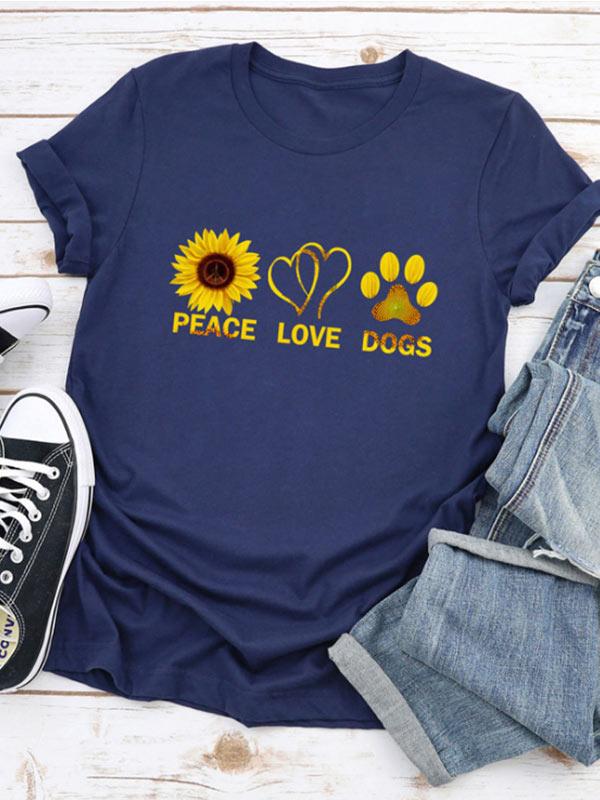 Women's sunflower PEACE LOVE DOGS print T-shirt