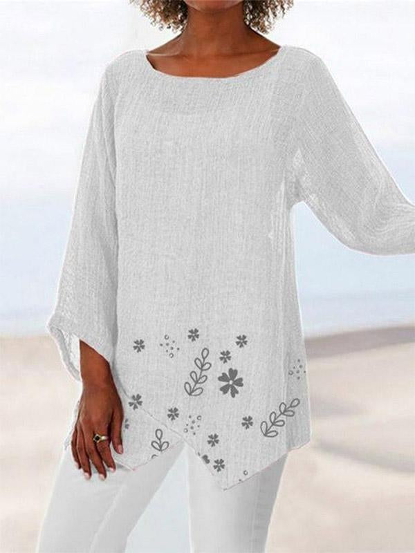 Women's Cotton And Linen Sleeve Round Neck Loose T-Shirt