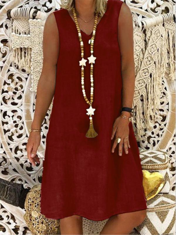 Women's loose cotton and linen sleeveless dress