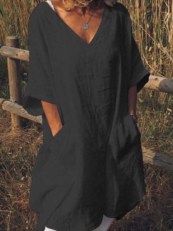 Women's cotton and linen pocket dress
