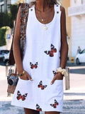 Lady Butterfly Print Sleeveless Dress