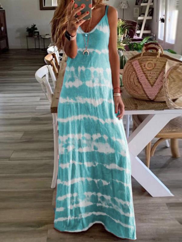 Ladies fashion tie-dye suspender dress