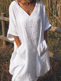 Women's cotton and linen pocket dress