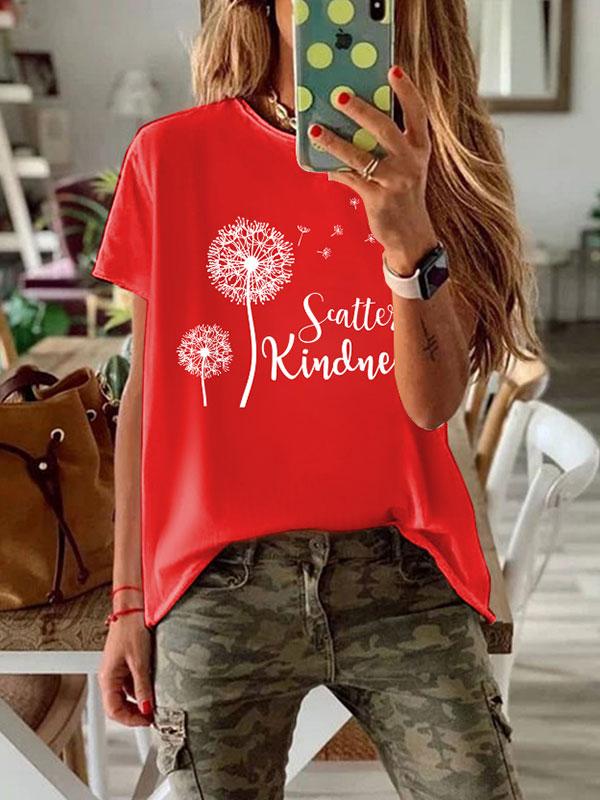 Women's dandelion printed round neck short sleeve T-shirt