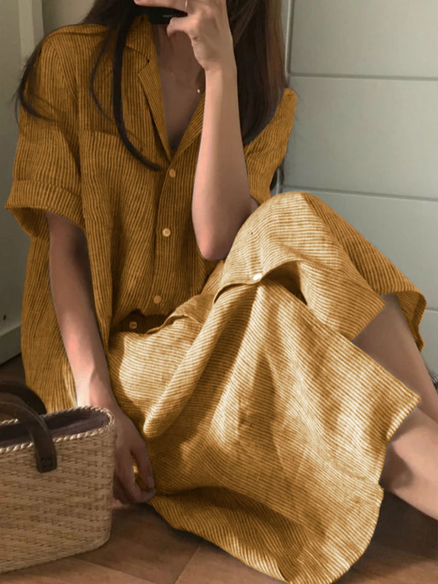 Casual Shirt Striped Short Sleeve Dress