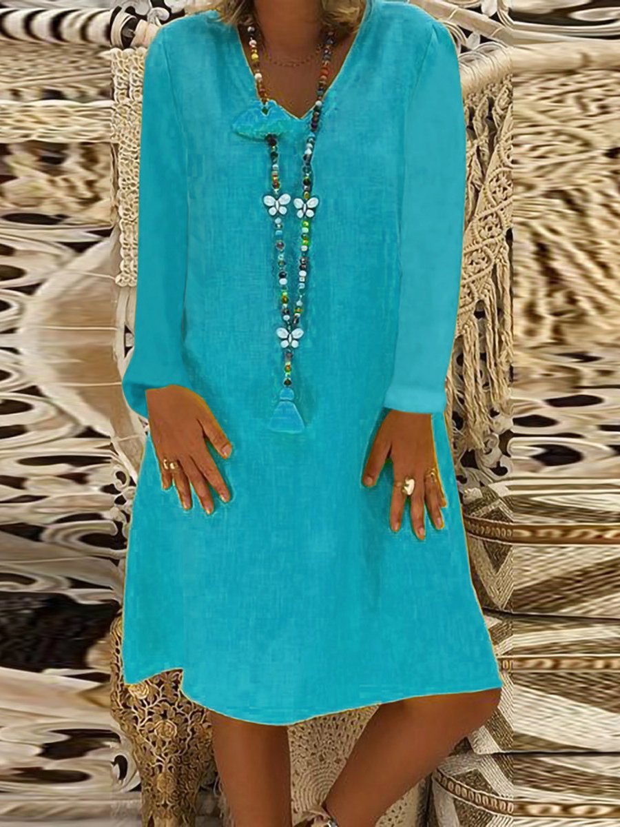 Loose Casual V-Neck Long Sleeve Dress