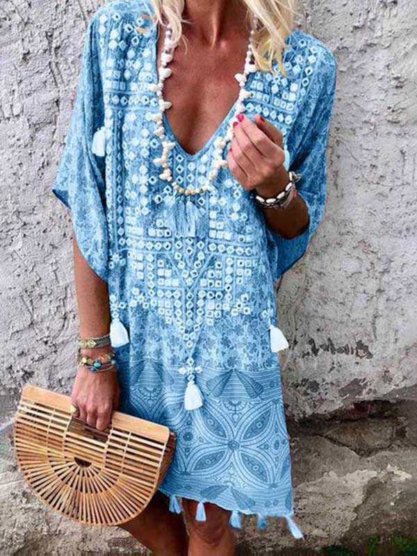Women's Bohemian V-neck print dress