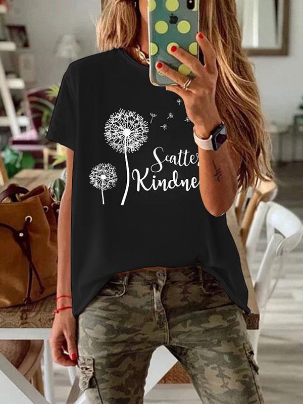Women's dandelion printed round neck short sleeve T-shirt