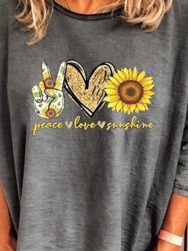 Women's sunflower printed casual oversized T-shirt