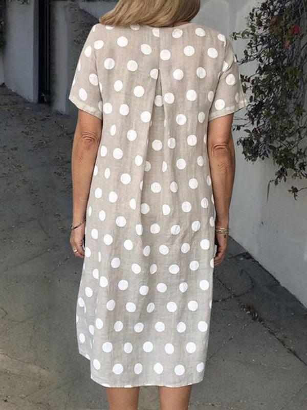 Women's Polka Dot Print Pocket Loose Short Sleeve Dress