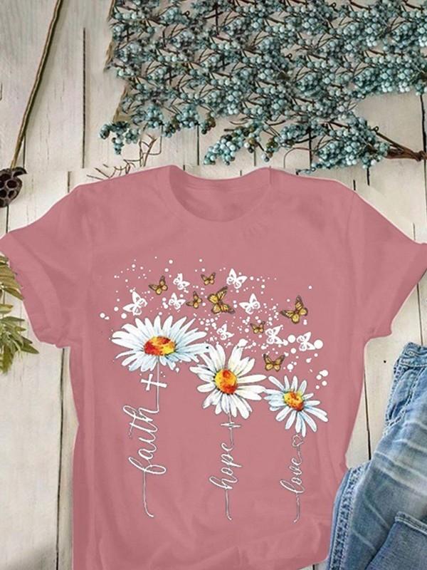 Floral butterfly print T-shirt