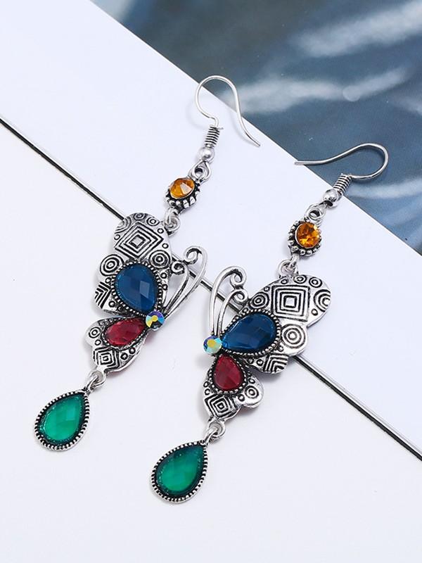 Butterfly crystal tassel earrings