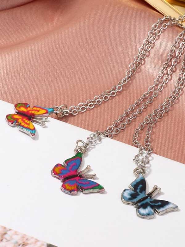 Retro dripping butterfly color necklace