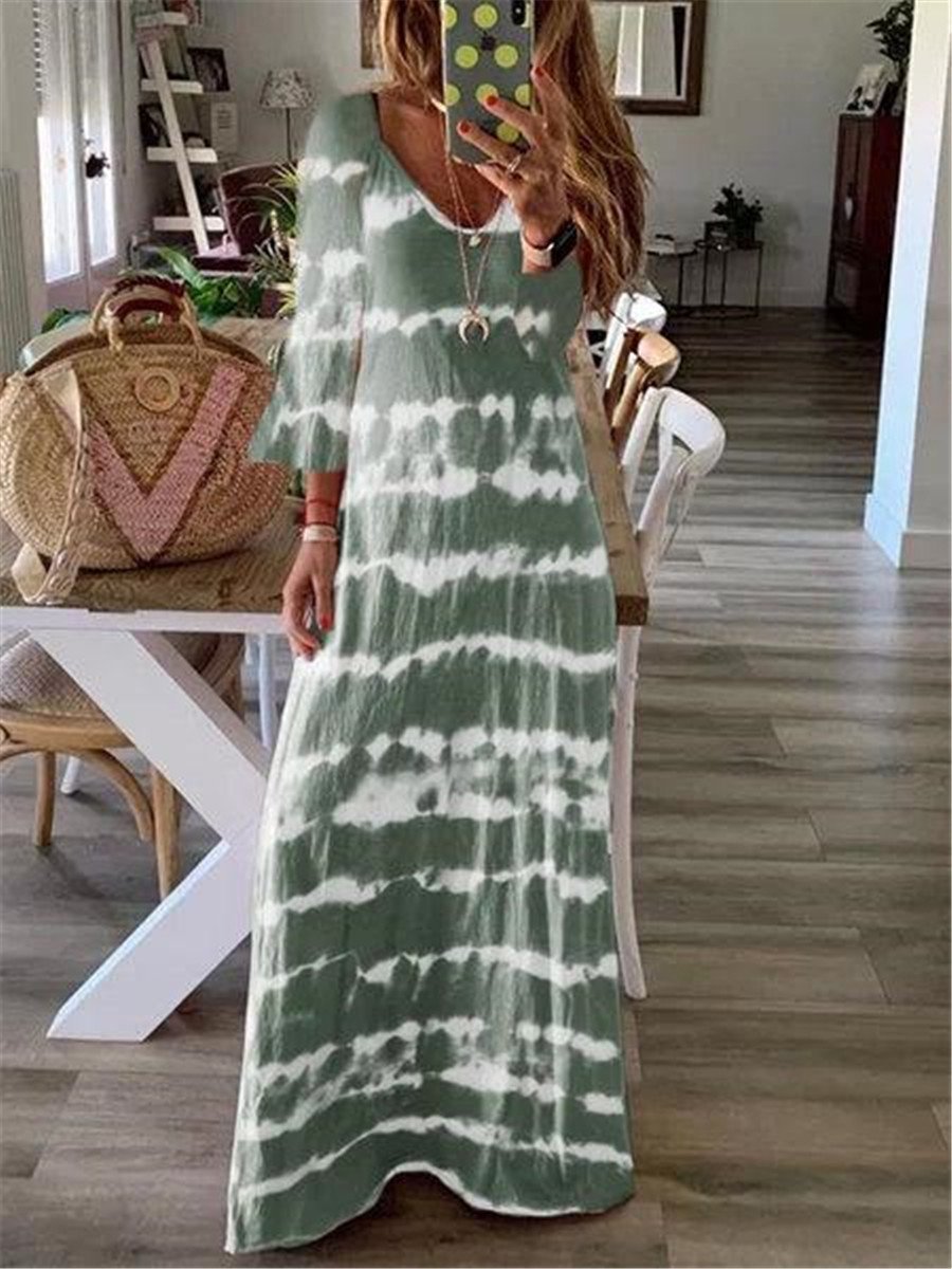 Casual Striped Print V Neck Maxi Dresses