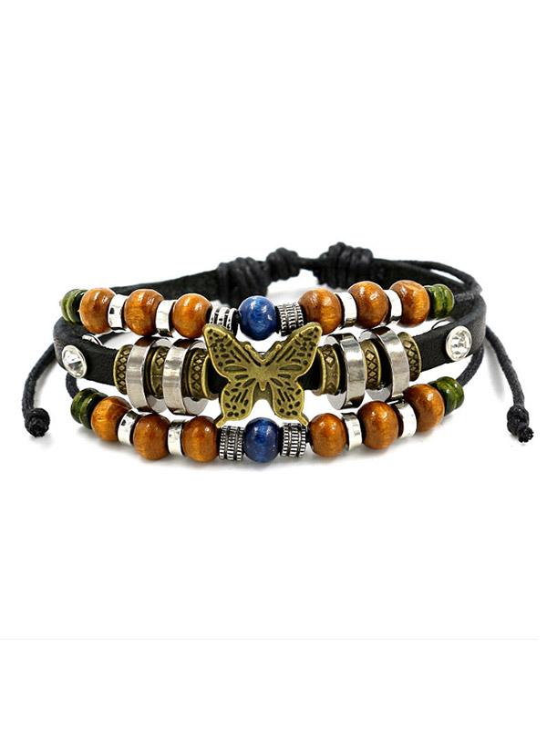Women's Multilayer Beaded Butterfly Leather Bracelet
