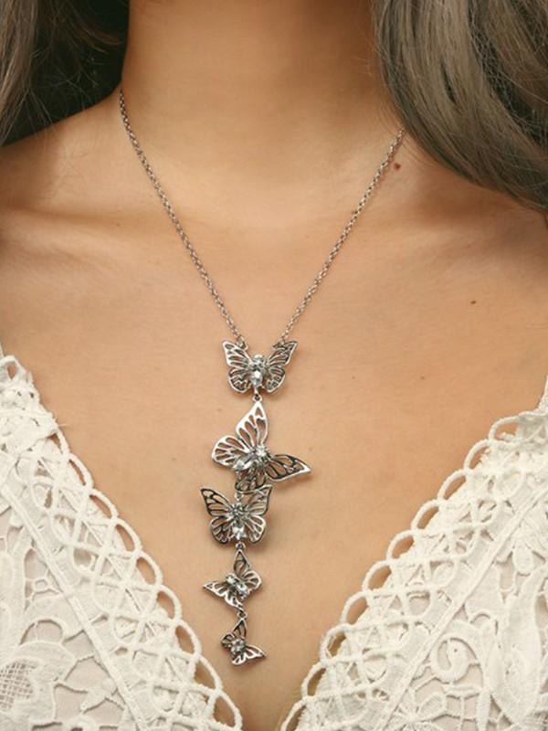 Butterfly Hollow Alloy Diamond Necklace