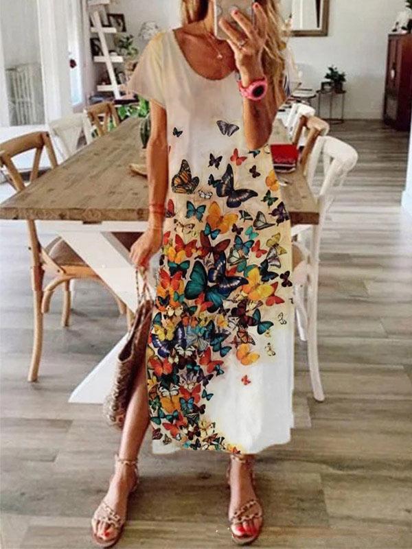 Women's vintage butterfly print dress