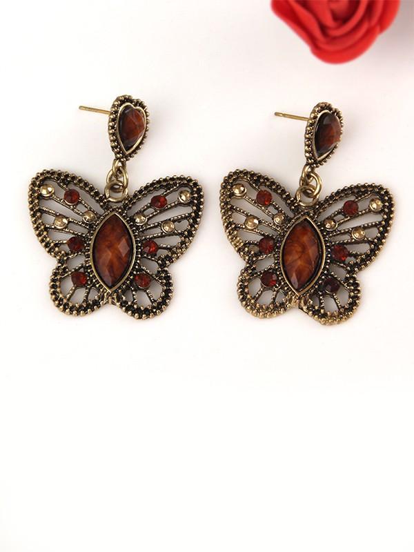 Retro Hollow Butterfly Earrings Wild Diamond Stud Earrings