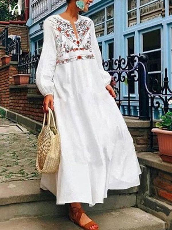 Ladies' vintage V-neck big swing dress