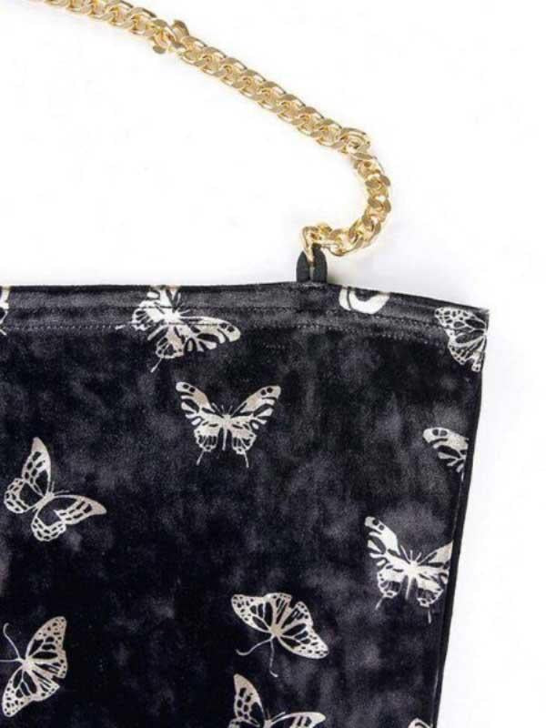 Butterfly Printed Velvet Chain Slotted Collar Sexy Vest