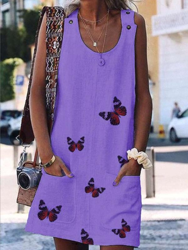Lady Butterfly Print Sleeveless Dress