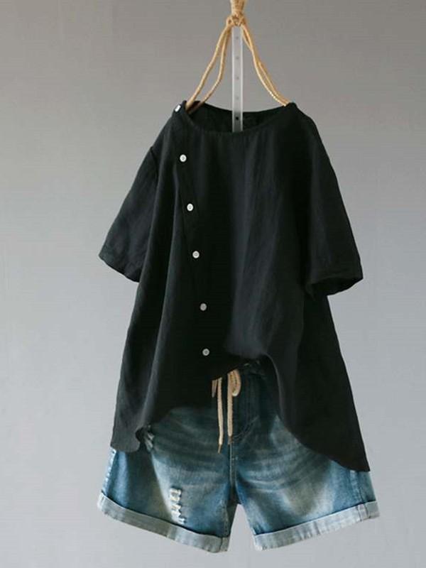 Button cotton irregular shirt