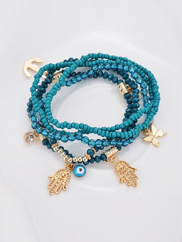 Ladies Butterfly Bergamot Multi-layer Beaded Bracelet