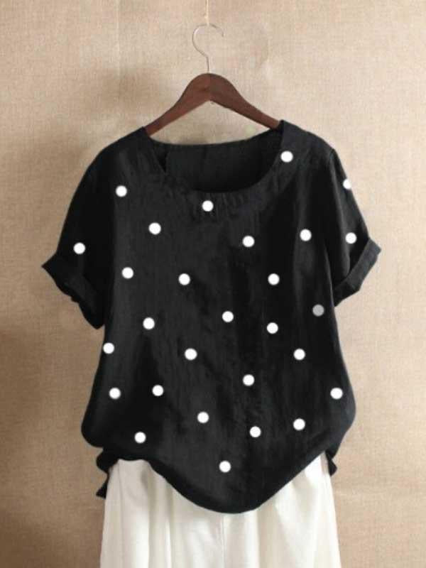 Casual polka dot printed t-shirt casual short sleeve t-shirt