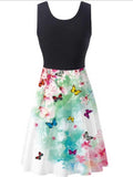 Sleeveless crew neck butterfly print dress