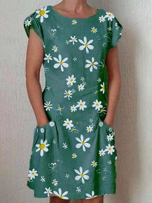 Ladies' Daisy Print Short Sleeve Pocket Dress