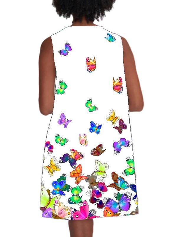 Colorful butterfly print loose sleeveless dress