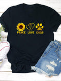 Women's sunflower PEACE LOVE DOGS print T-shirt