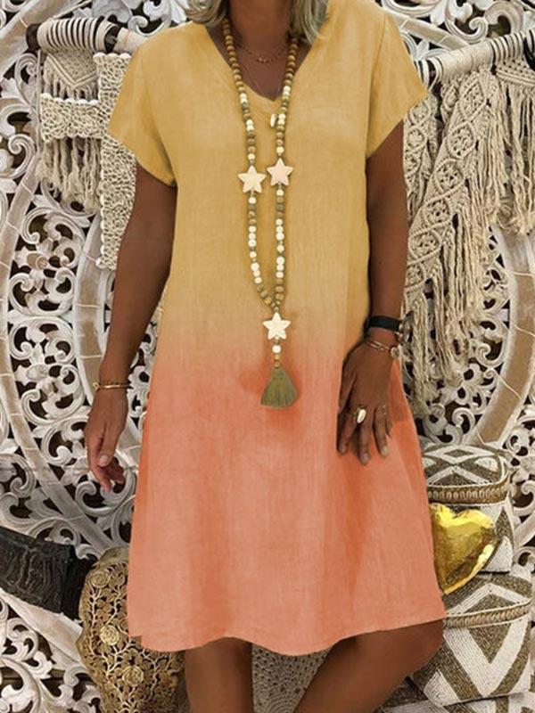 Women's Gradient Print V-neck Short Sleeve Dress