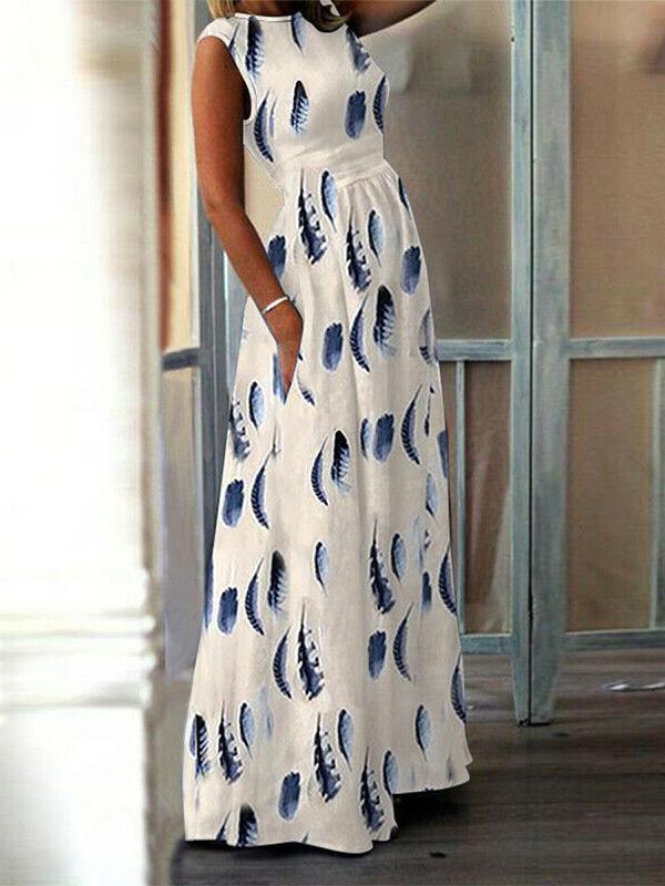 Feather Print Prom Maxi Dress Evening Party Vestidos