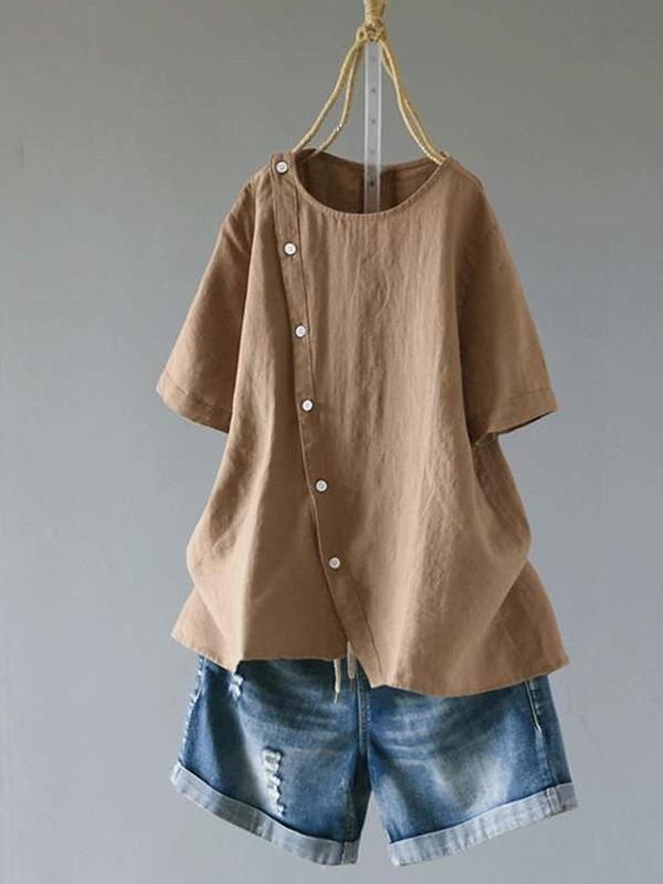 Button cotton irregular shirt
