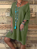 Casual Loose Skirt Solid Color Round Neck Mini Dress