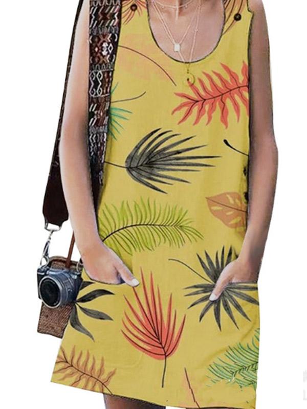 Women's Leaf Print Vest Dress